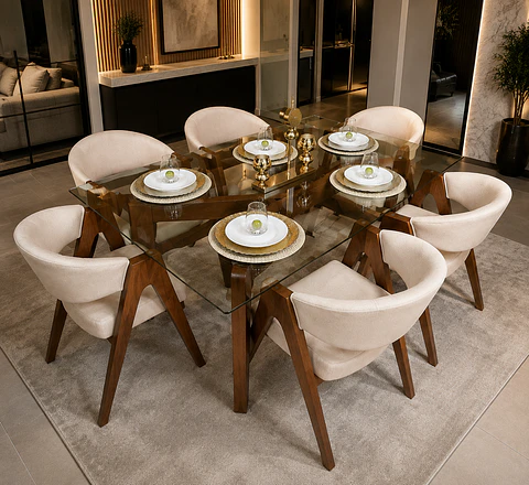 Juego de comedor 6 sillas Kiara + Base doble X+ Vidrio 