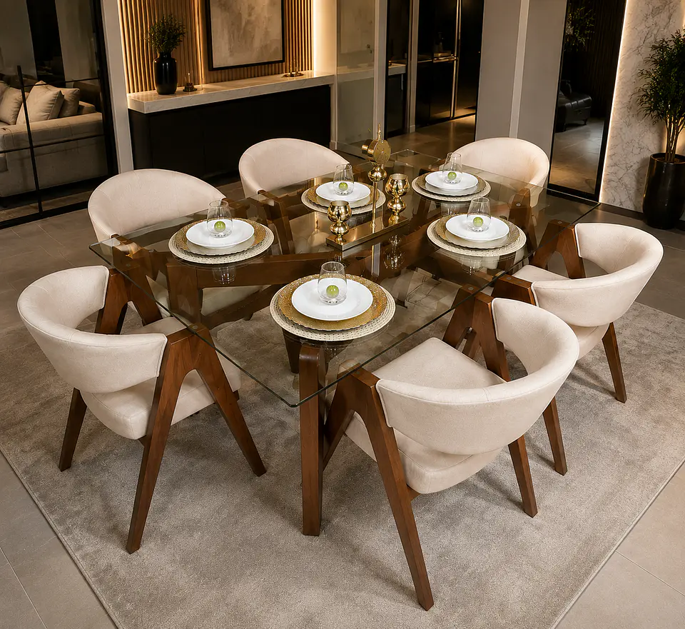 Juego de comedor 6 sillas Kiara + Base doble X+ Vidrio  1
