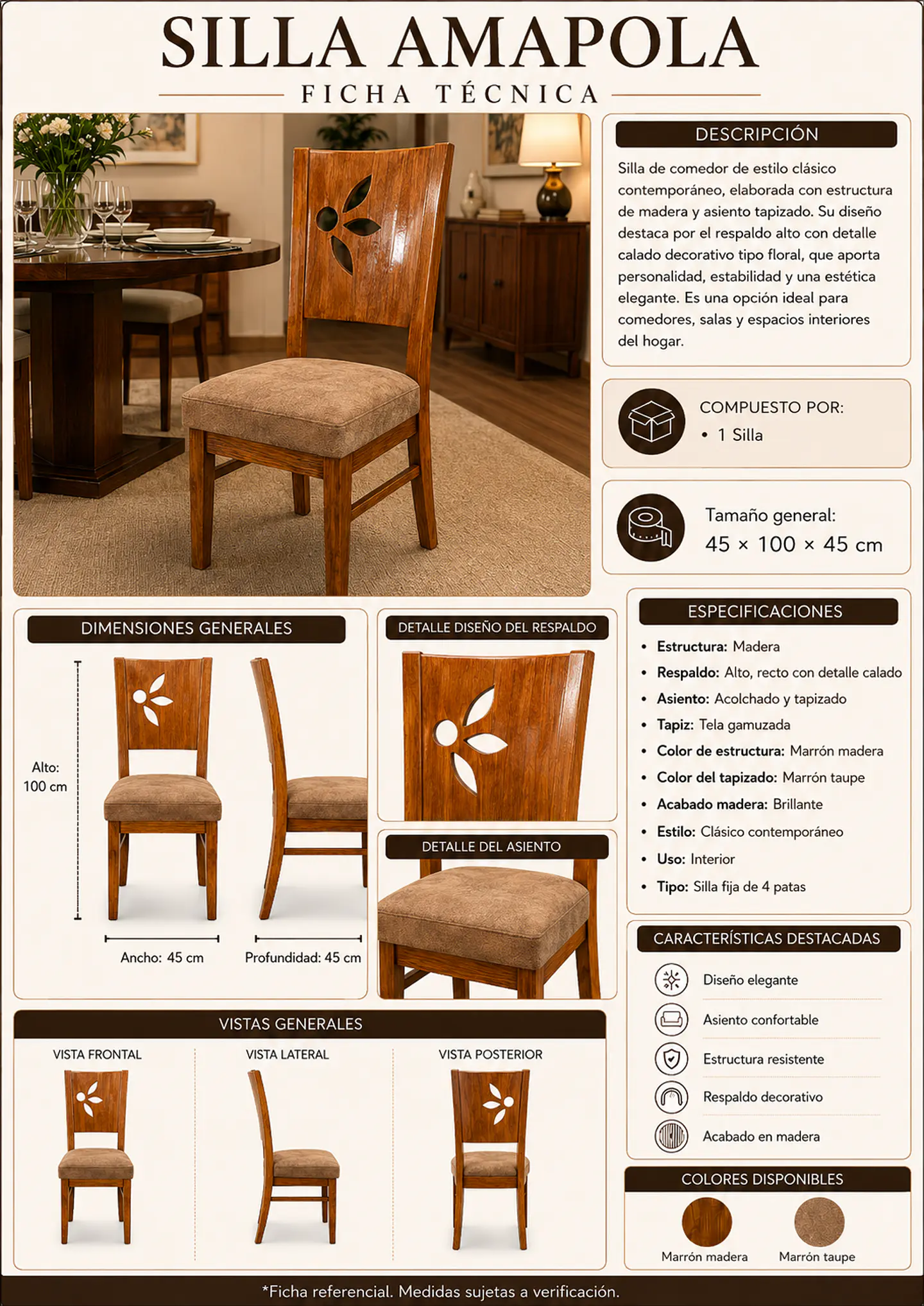 Juego de comedor 8 sillas Amapola + Base michi+ Vidrio 2