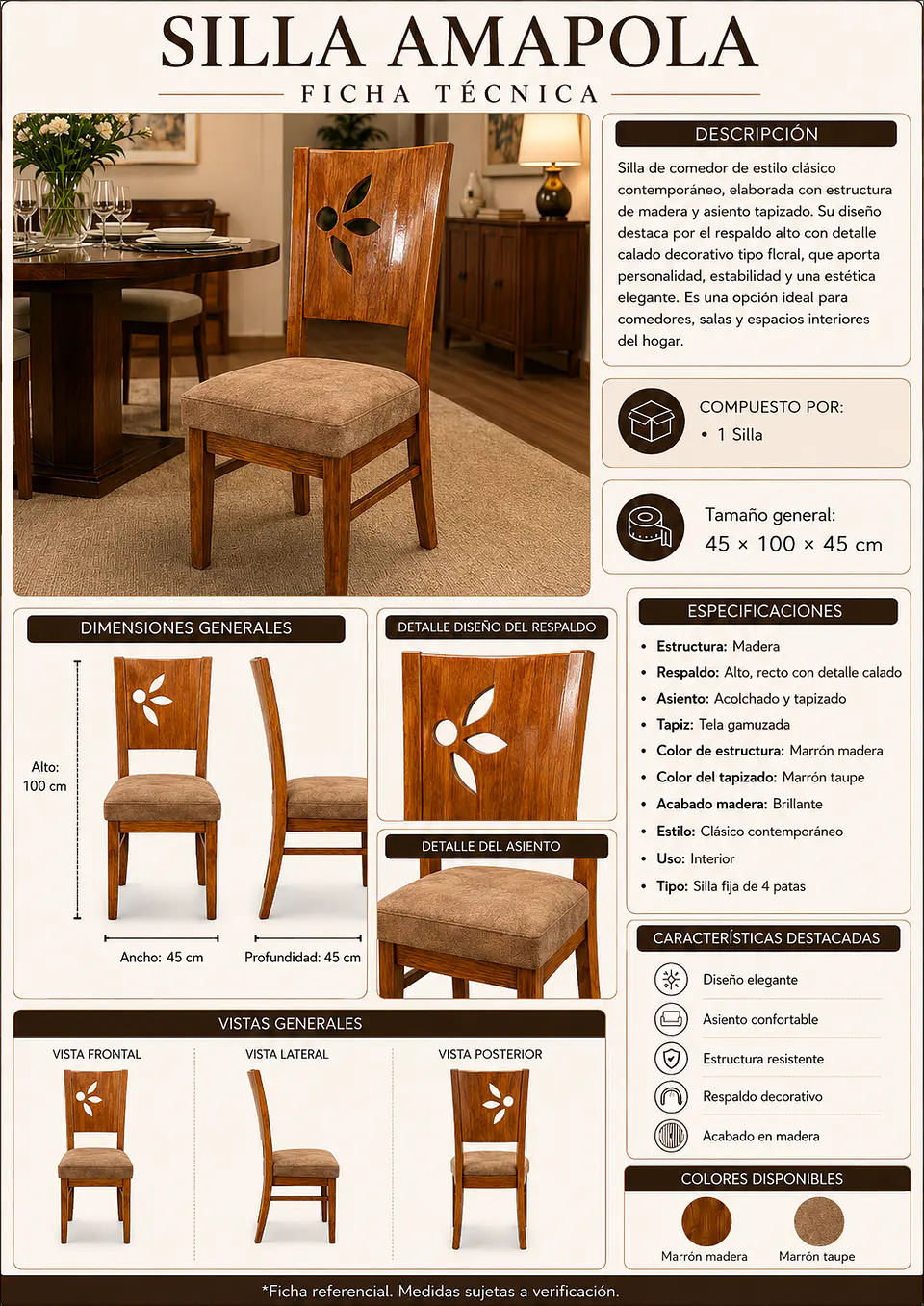 Juego de comedor 8 sillas Amapola + Base michi+ Vidrio 2