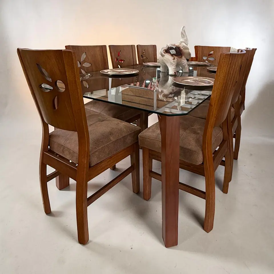 Juego de comedor 8 sillas Amapola + Base michi+ Vidrio 1