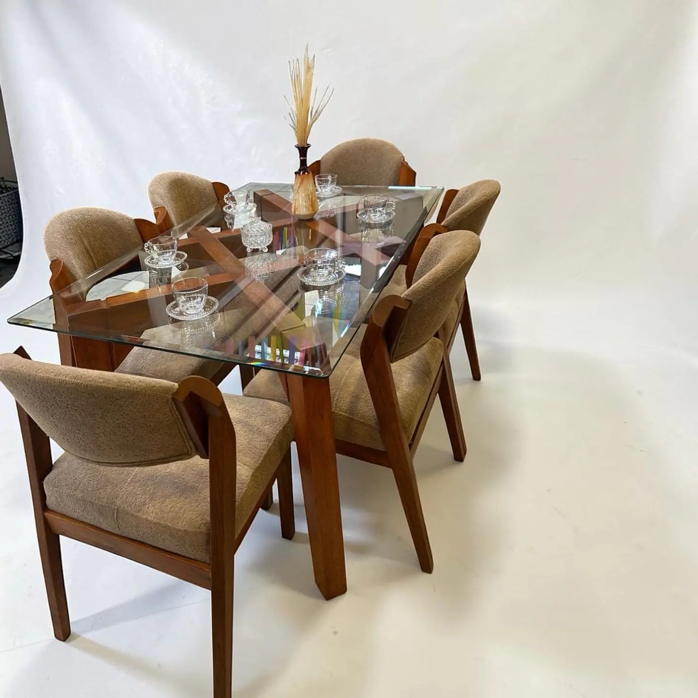 Juego de comedor 6 sillas Carmona + Base michi + Vidrio biselado 1
