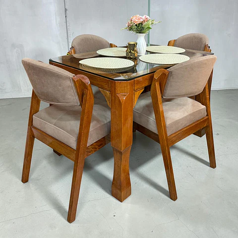 Juego de comedor 4 sillas Carmona + Mesa + Vidrio 
