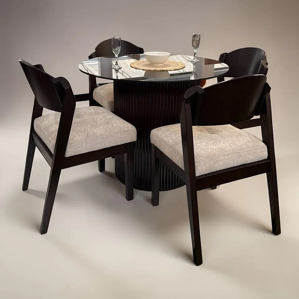 Juego de comedor 4 sillas Carmona + Base tallada + Vidrio  1
