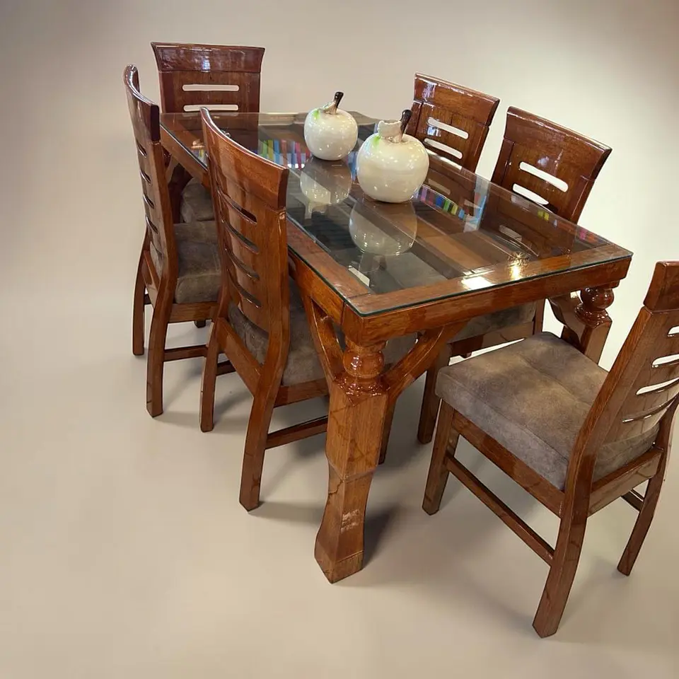 Juego de comedor 6 sillas California + Base mármol + Vidrio  1