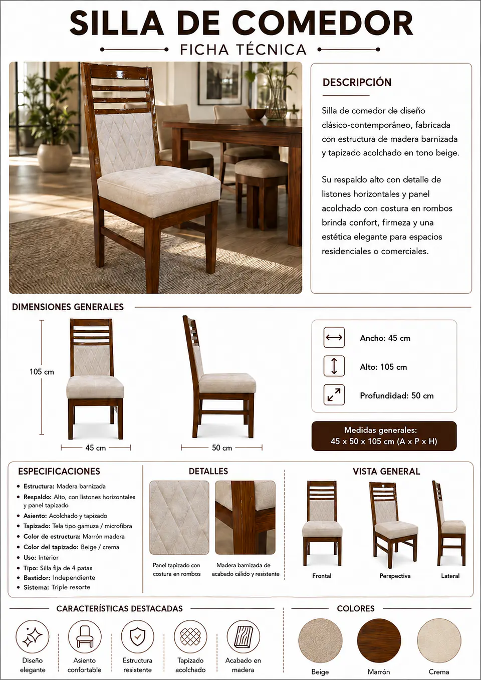 Juego de comedor 6 sillas Victoria + Mesa pata León + Vidrio 2