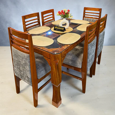 Juego de comedor 6 sillas Victoria + Mesa pata León + Vidrio