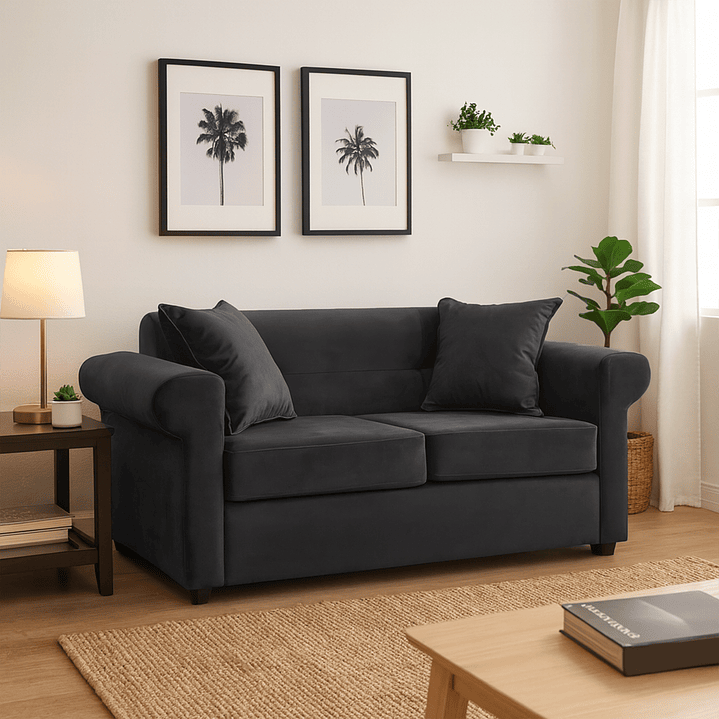 Sofá 2 Cuerpos New Barcelona Felpa Negro 1