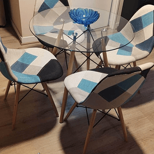 Mesa Redonda 80 cms + 4 Sillas Patchwork