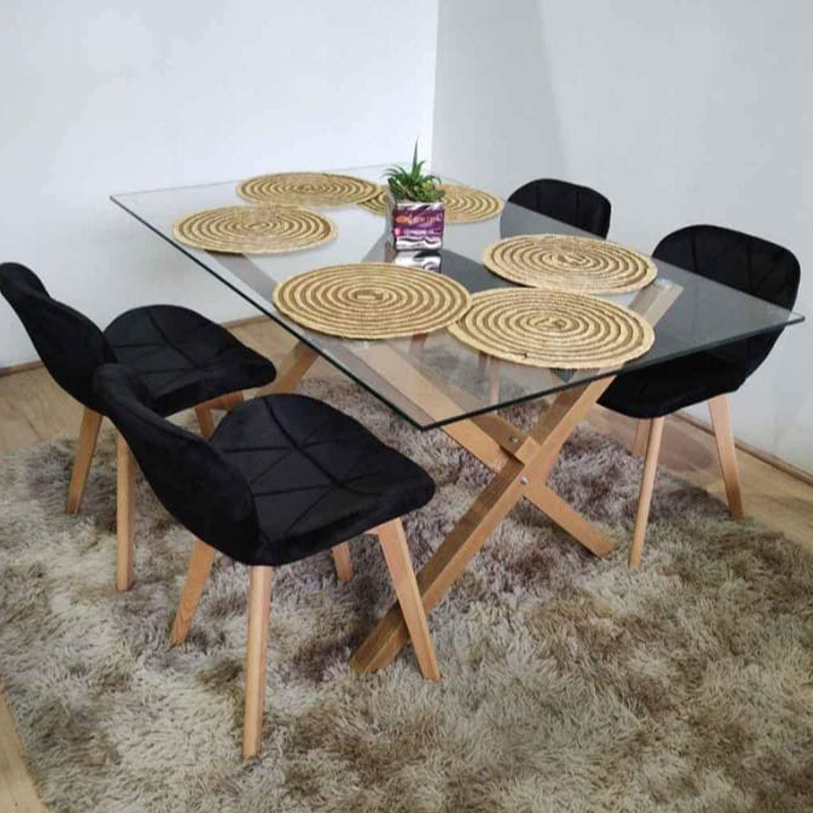 Mesa Rectangular 140*90 + 4 Sillas Mariposa Terciopelo 1