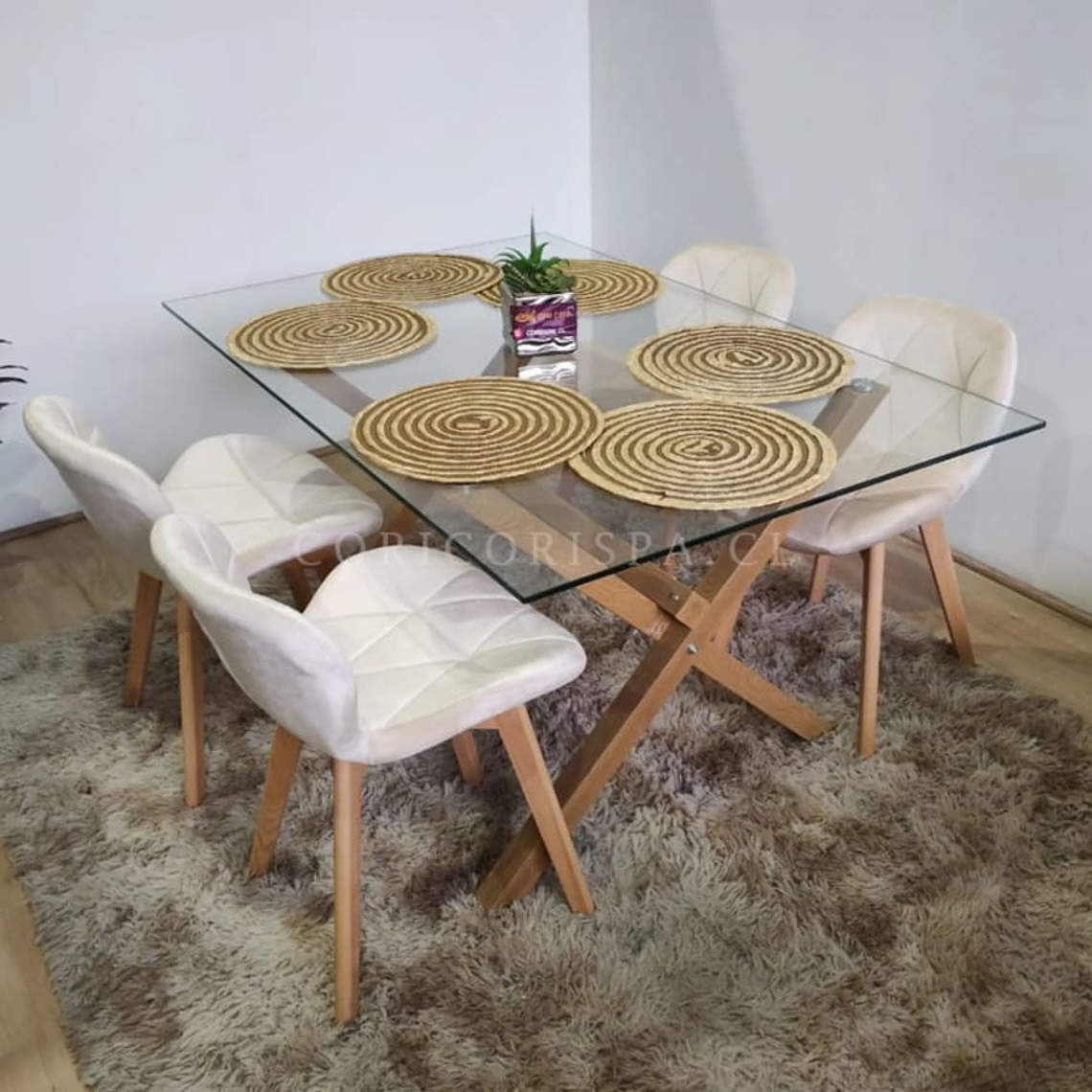 Mesa Rectangular 140*90 + 4 Sillas Mariposa Terciopelo 2