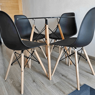 Mesa Redonda Vidrio 80cm + 4 sillas Eames