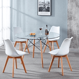 Mesa Eames Vidrio 100 Cm + 4 Sillas Tulip