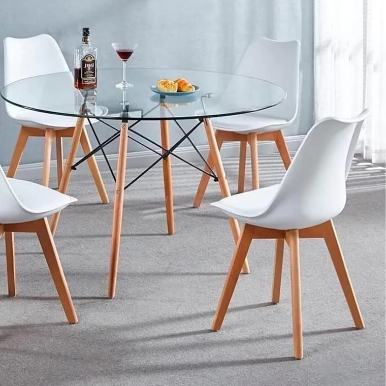 Mesa Eames Vidrio 100 Cm + 4 Sillas Tulip 2