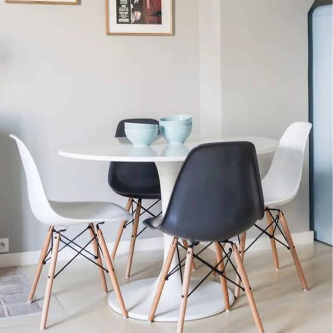 Mesa Tulip 100cm + 4 sillas Eames 1