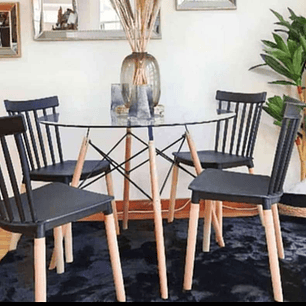 Mesa Redonda 100cm + 4 Sillas Windsor