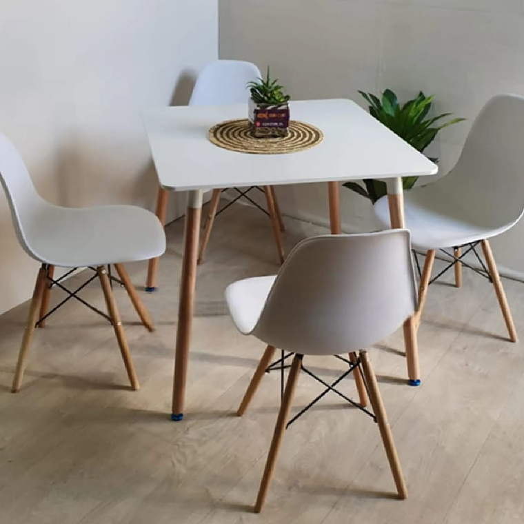 Mesa Cuadrada Melamina 80 x 80 + 4 Sillas Eames 1