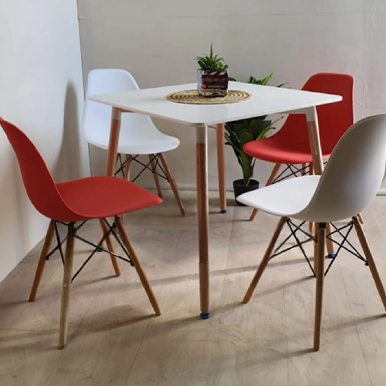 Mesa Cuadrada Melamina 80 x 80 + 4 Sillas Eames 3