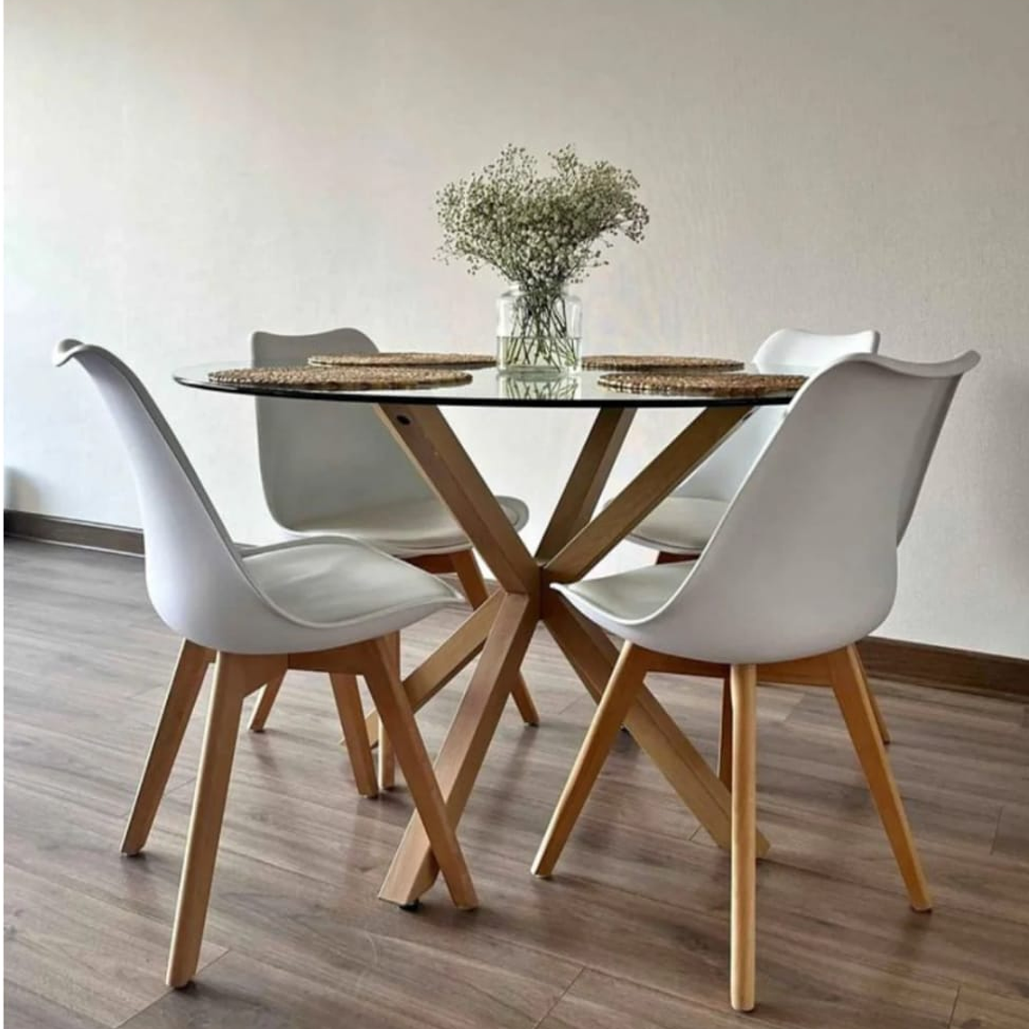 Mesa Vidrio Redonda 100cm + 4 Tulip 1