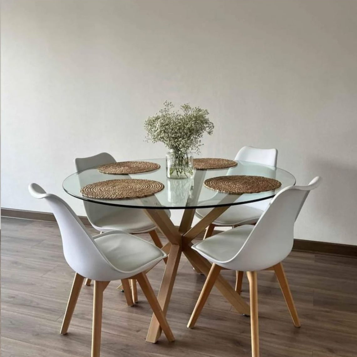 Mesa Vidrio Redonda 100cm + 4 Tulip 4