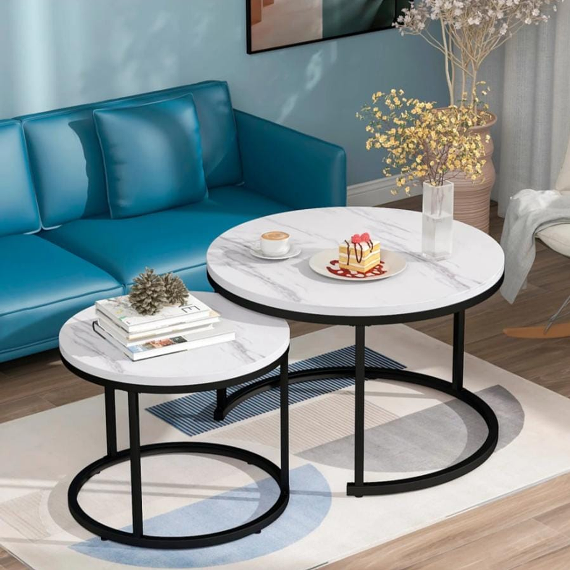 Mesa de Centro Anidadas - Diseño de marmol con Base Negra 1