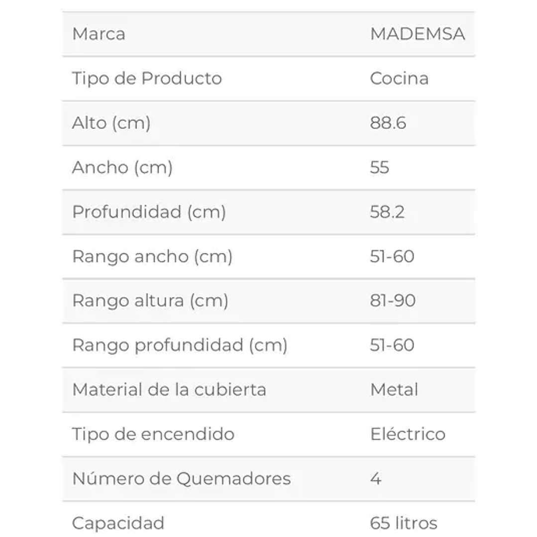 Cocina a gas 4 platos Mademsa  2
