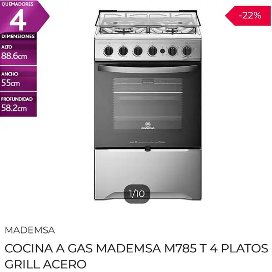 Cocina a gas 4 platos Mademsa  4