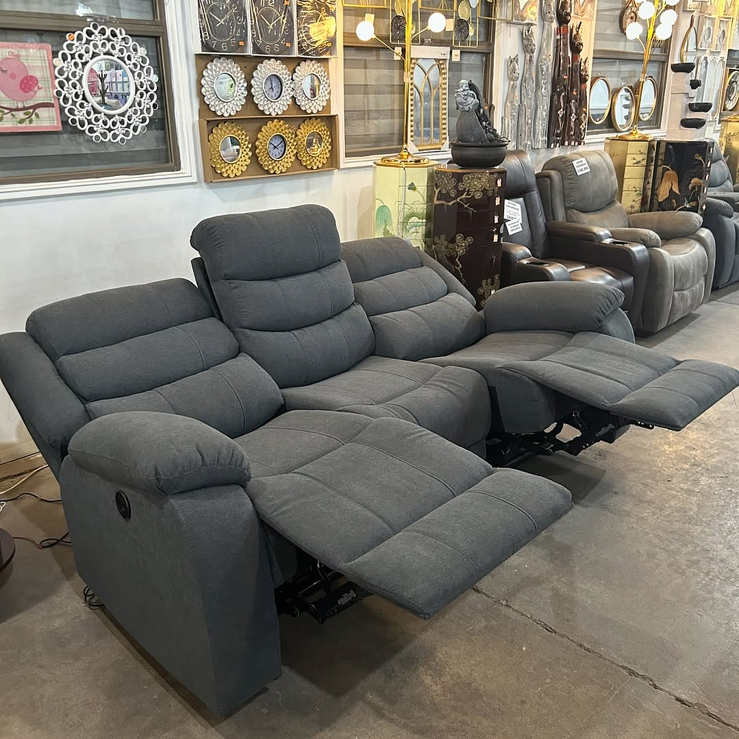 Sofá 3 Cuerpos Reclinable Moderno Gris New Praga 3