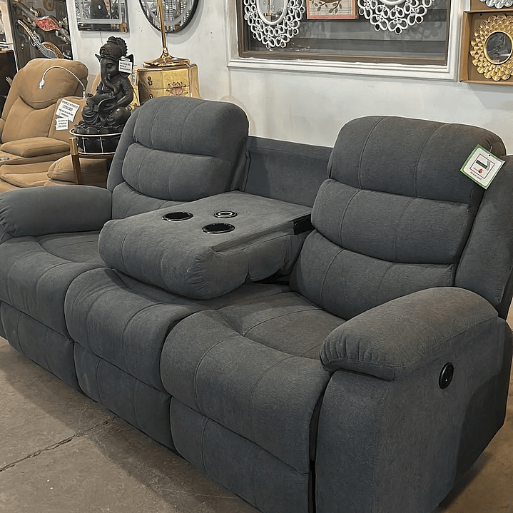 Sofá 3 Cuerpos Reclinable Moderno Gris New Praga 4