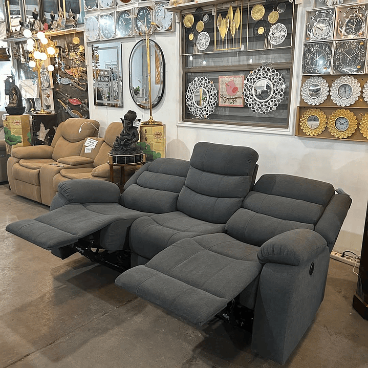 Sofá 3 Cuerpos Reclinable Moderno Gris New Praga 7