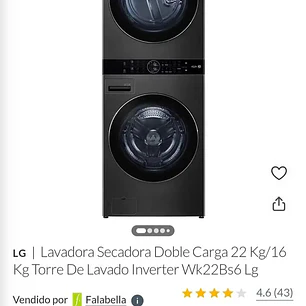 Torre de Lavado WashTower™ LG 4.5cu.ft (lavado)/7.4cu.ft (Secado a Gas), WKGX201HBA, Carga Frontal, Center Control™