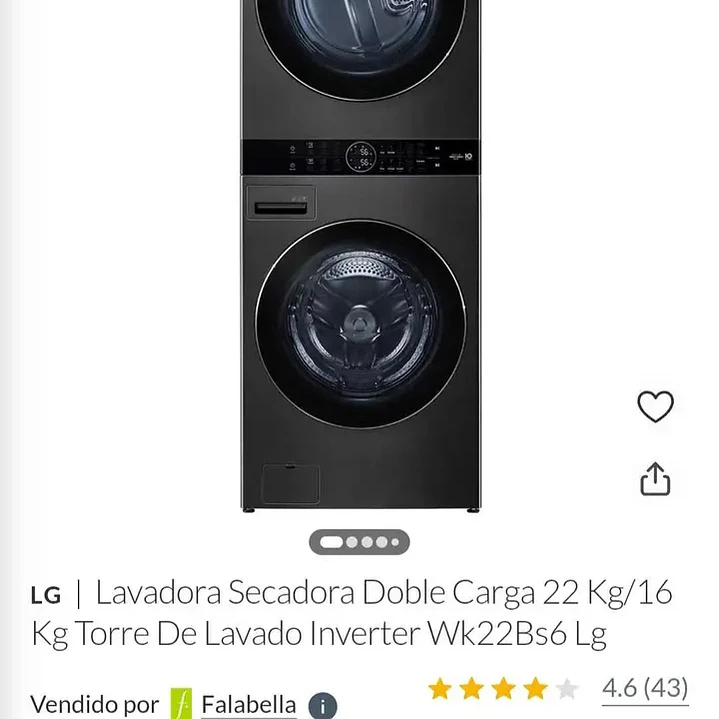 Torre de Lavado WashTower™ LG 4.5cu.ft (lavado)/7.4cu.ft (Secado a Gas), WKGX201HBA, Carga Frontal, Center Control™ 1