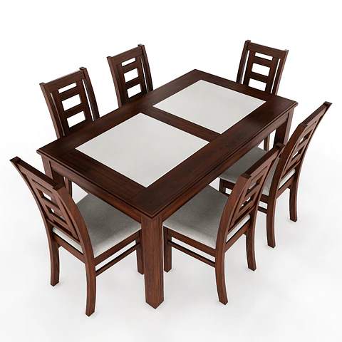 JUEGO DE COMEDOR PORCELANATO SEVILLA 6 PERSONAS NOGAL MADERA