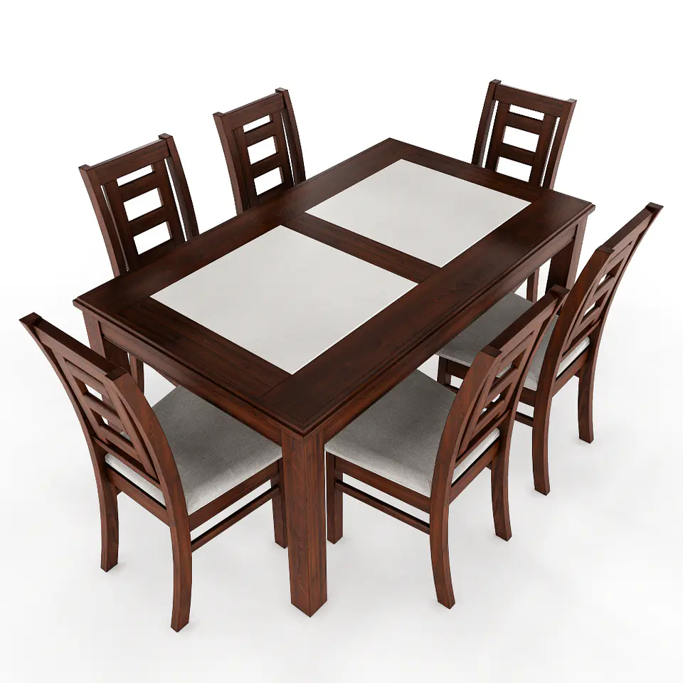 JUEGO DE COMEDOR PORCELANATO SEVILLA 6 PERSONAS NOGAL MADERA 1