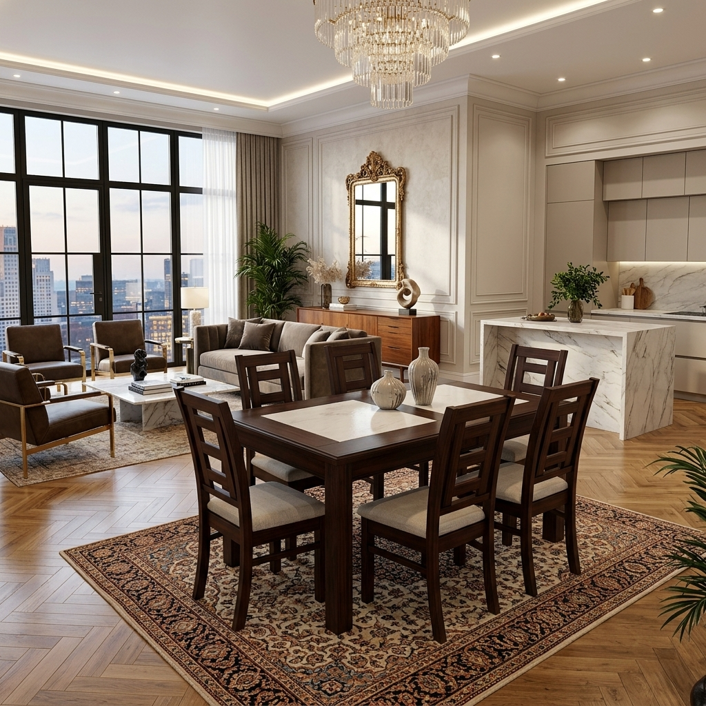 Juego de comedor porcelanato sevilla 6 personas chocolate madera 5