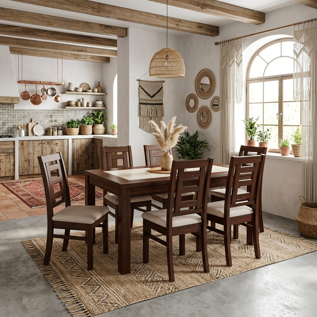 Juego de comedor porcelanato sevilla 6 personas nogal  5