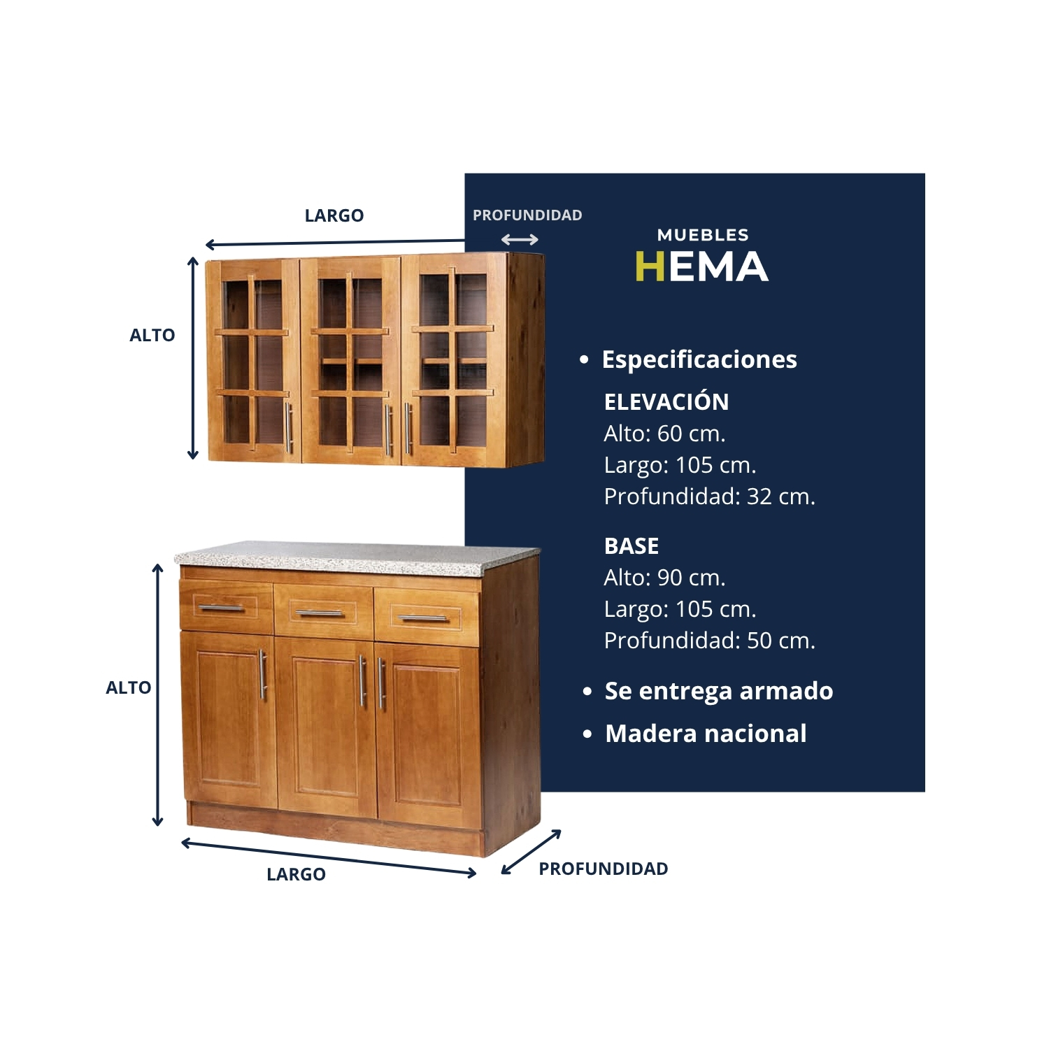 Mueble de Cocina Set Elevacion y base Berin Madera Nogal 3 Puertas 3