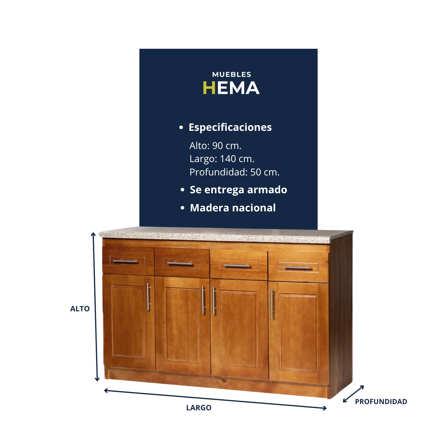 Mueble de Cocina Berlin Madera Nogal Base 4 Puertas 4