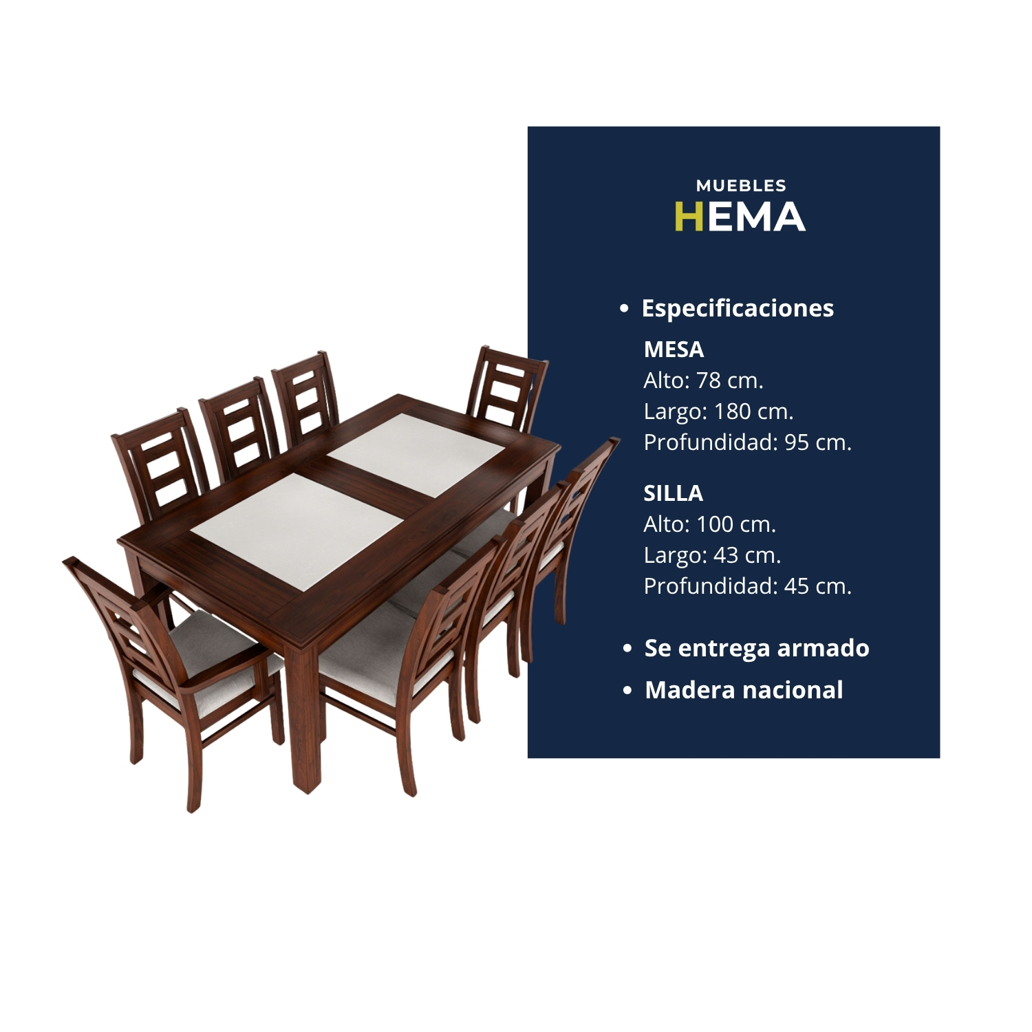 Juego de comedor porcelanato sevilla 8 personas nogal incluye 2 sitiales  6