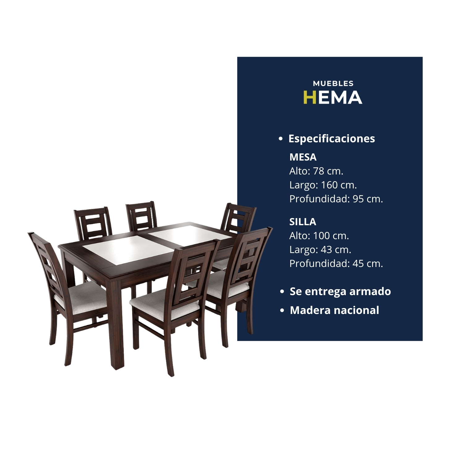 Juego de comedor porcelanato sevilla 6 personas chocolate madera 5