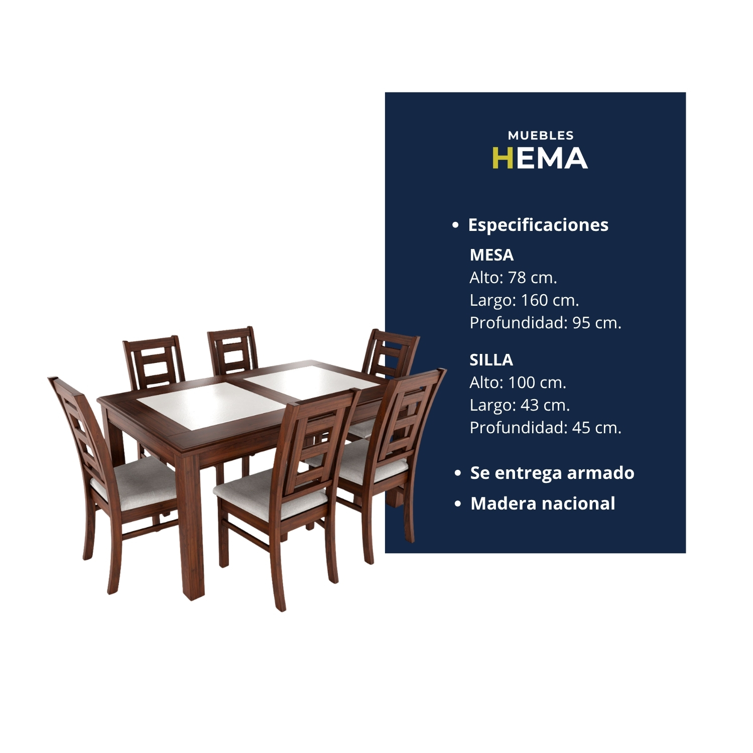 Juego de comedor porcelanato sevilla 6 personas nogal  5
