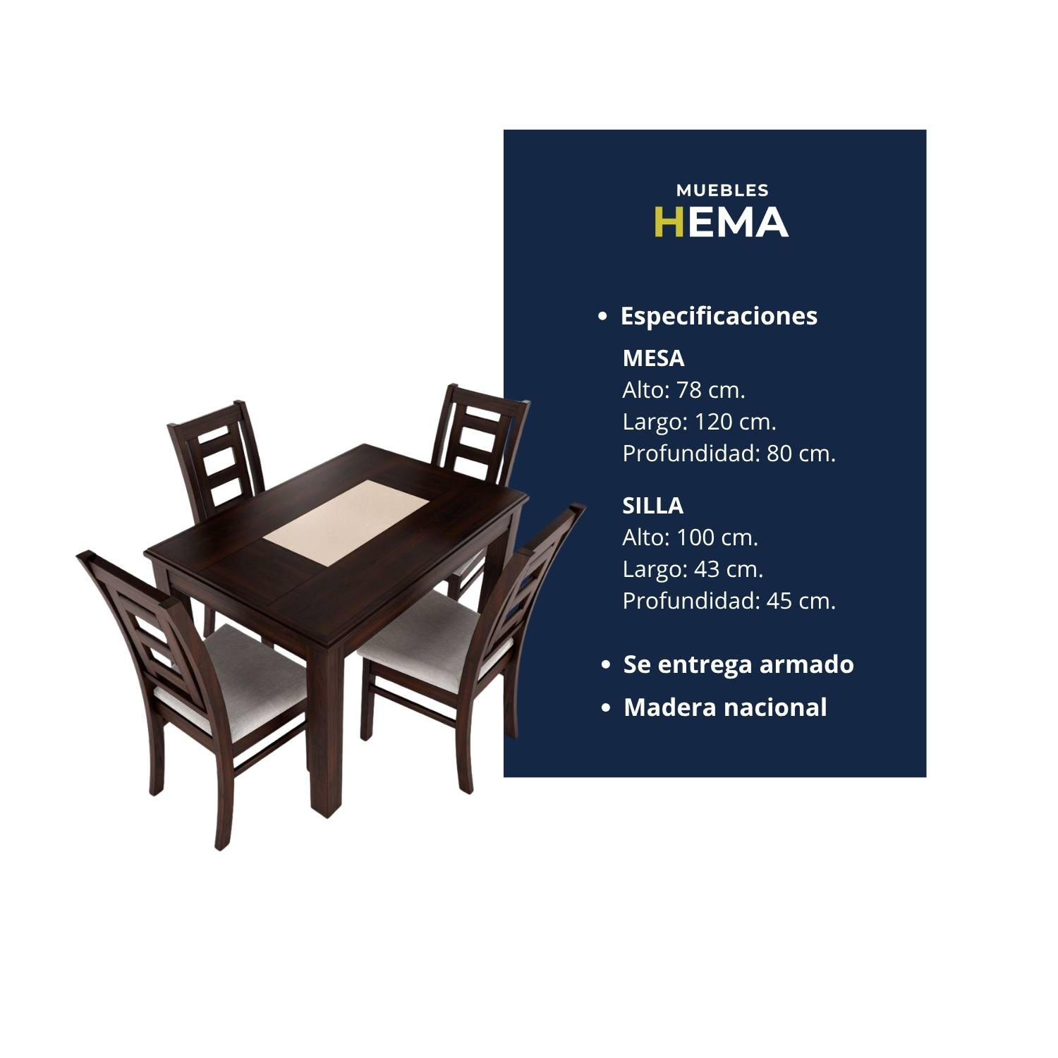 Juego de comedor porcelanato sevilla 4 personas chocolate 5
