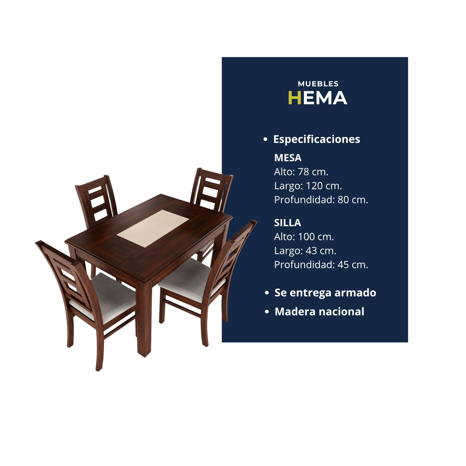Juego de comedor porcelanato sevilla 4 personas nogal  5
