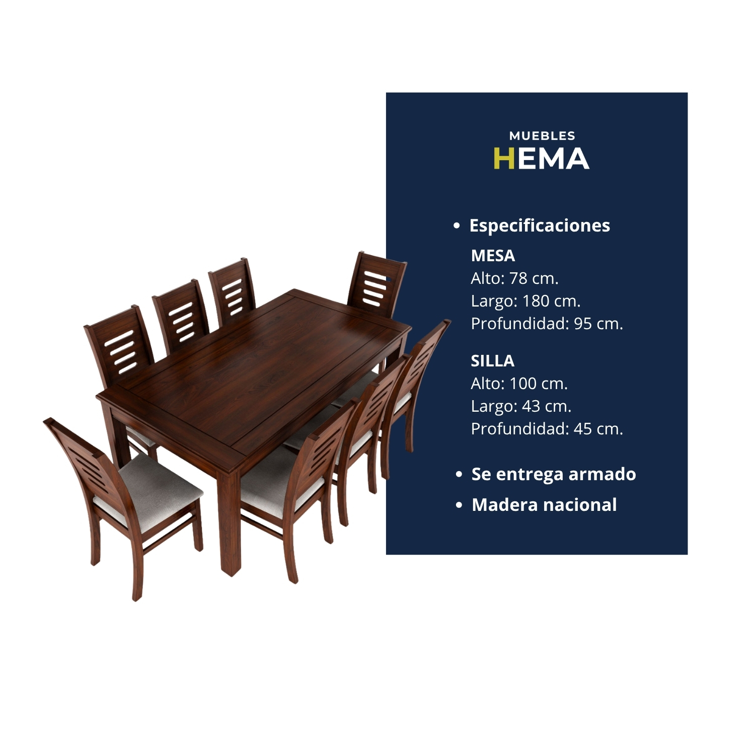 Juego de comedor roma nogal 8 personas 4