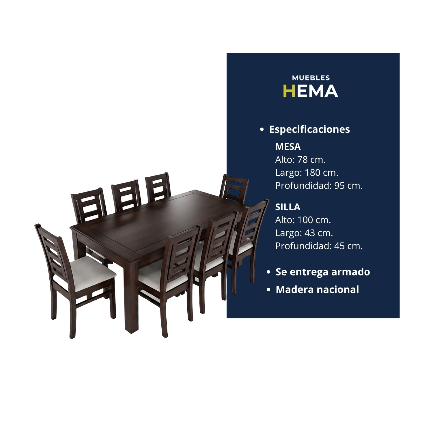 Juego de comedor sevilla chocolate 8 personas 4