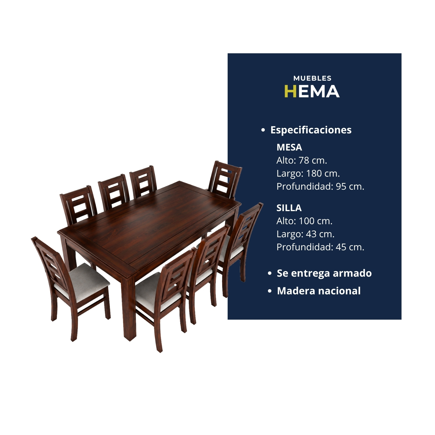 Juego de comedor sevilla nogal 8 personas 4