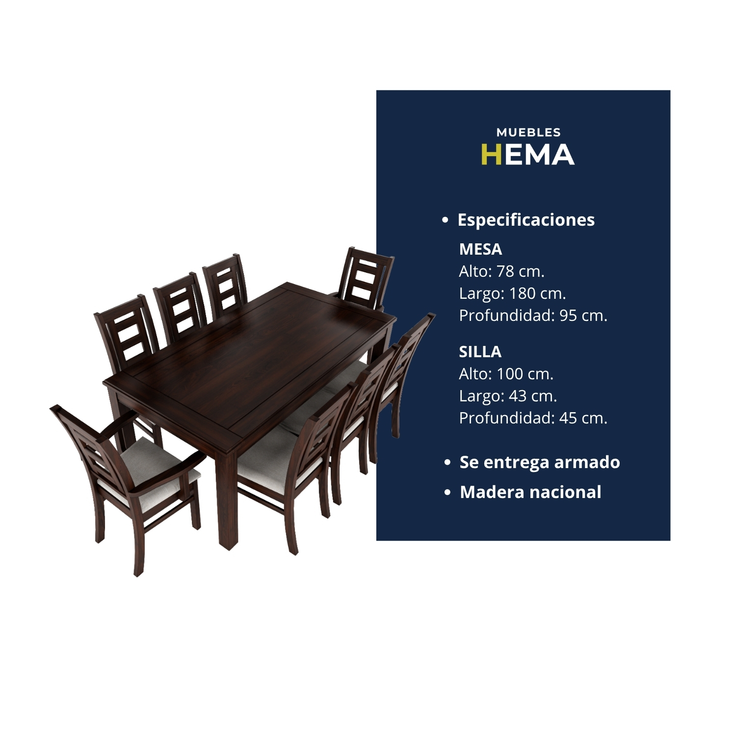 Juego de comedor chocolate sevilla 8 sillas incluye 2 sitiales 4