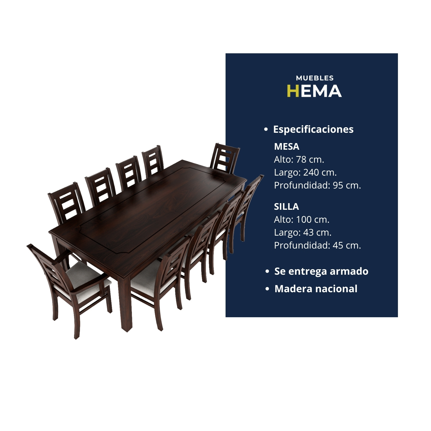 Juego de Comedor Sevilla 10 Personas Chocolate Incluye 2 Sitiales 6