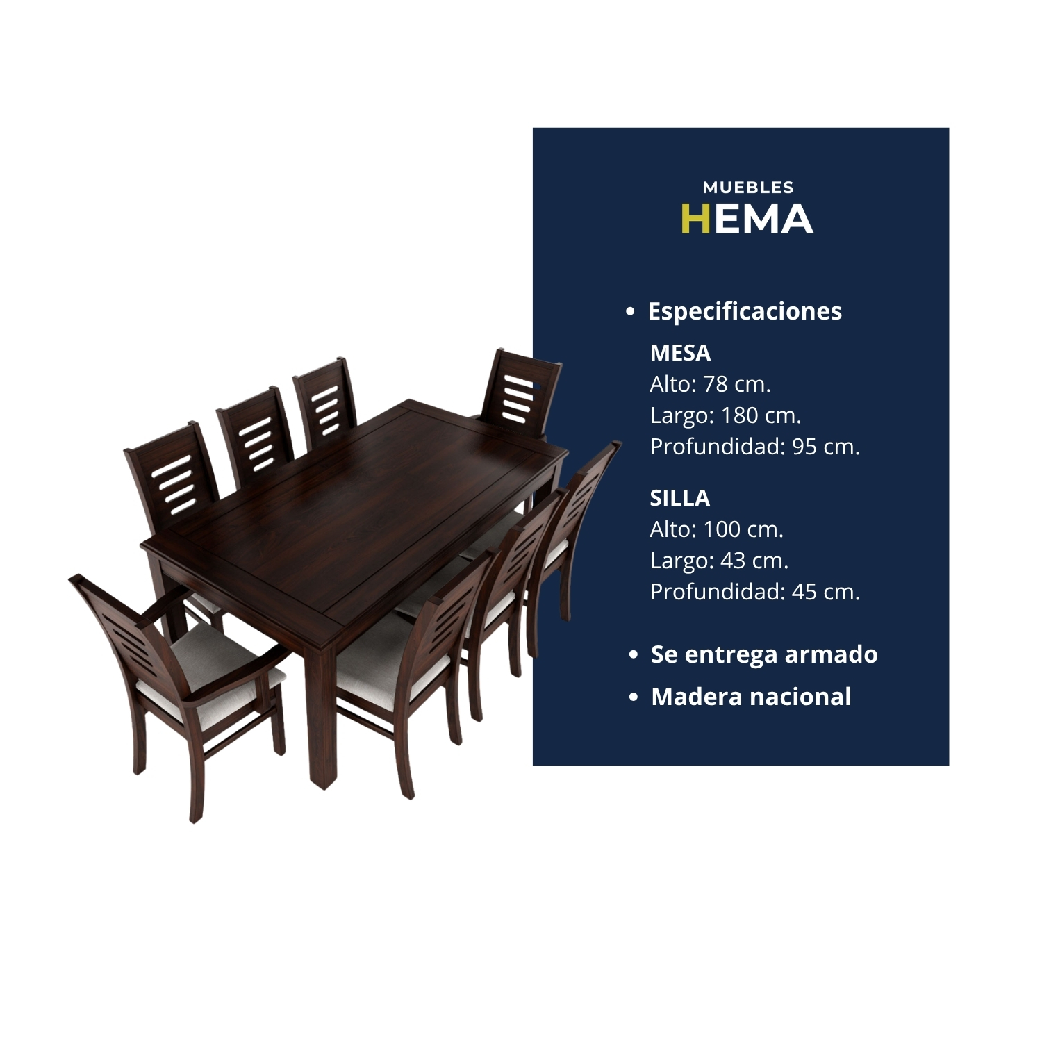 Juego de comedor chocolate roma 8 sillas incluye 2 sitiales 4