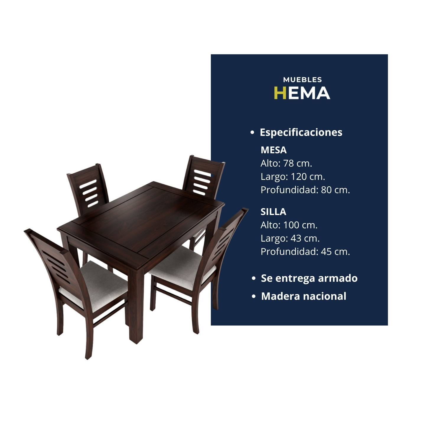 Juego de comedor chocolate roma 4 sillas 4